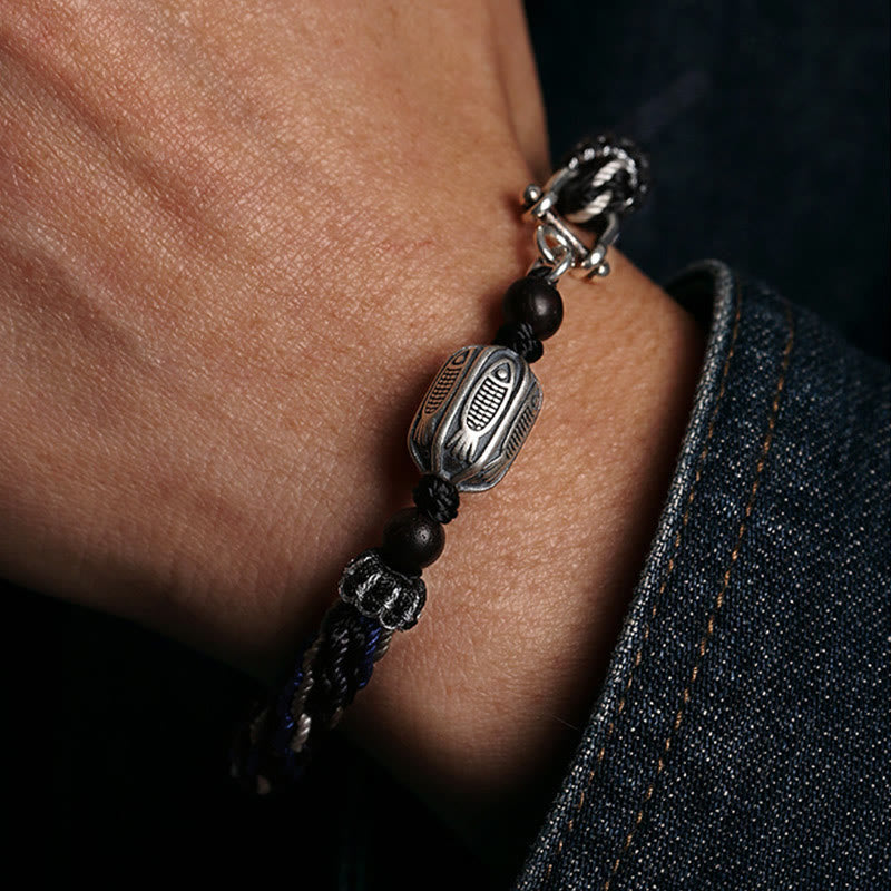 Braccialetto con treccia a nodo con pesce koi in argento sterling 925 Buddha Stones Wealth Reincarnation