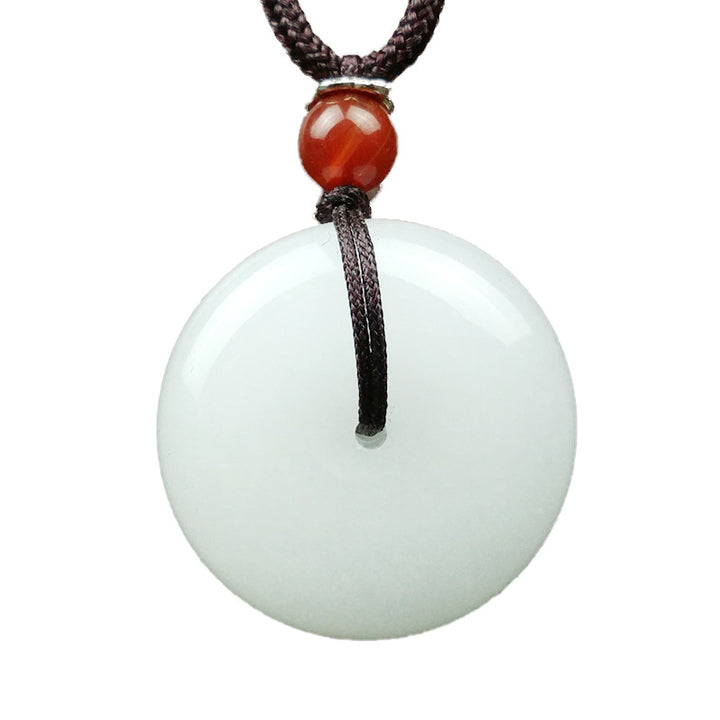 Collana con ciondolo con fibbia della pace in giada bianca Hetian con Buddha Stones rotonde e benedizione