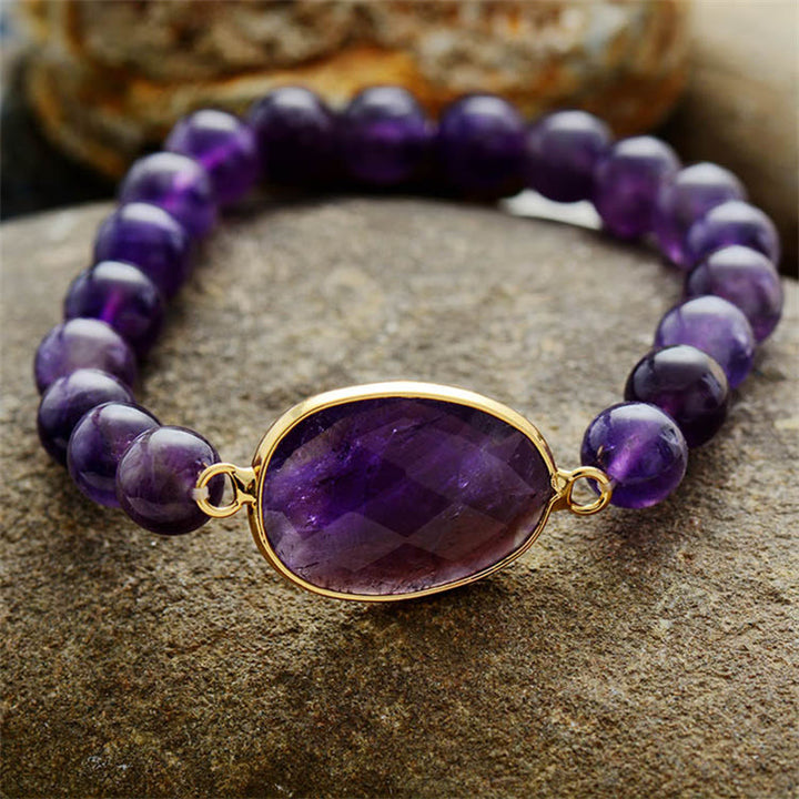 Bracciale Buddha Stones con motivo a marquise in cristallo di ametista naturale