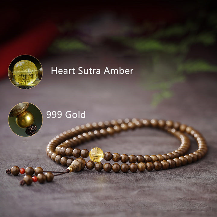 Buddha Stones 108 Mala Beads 999 Oro Brunei Agarwood Cuore Sutra Ambra Agata Rossa Forza Bracciale Meditazione