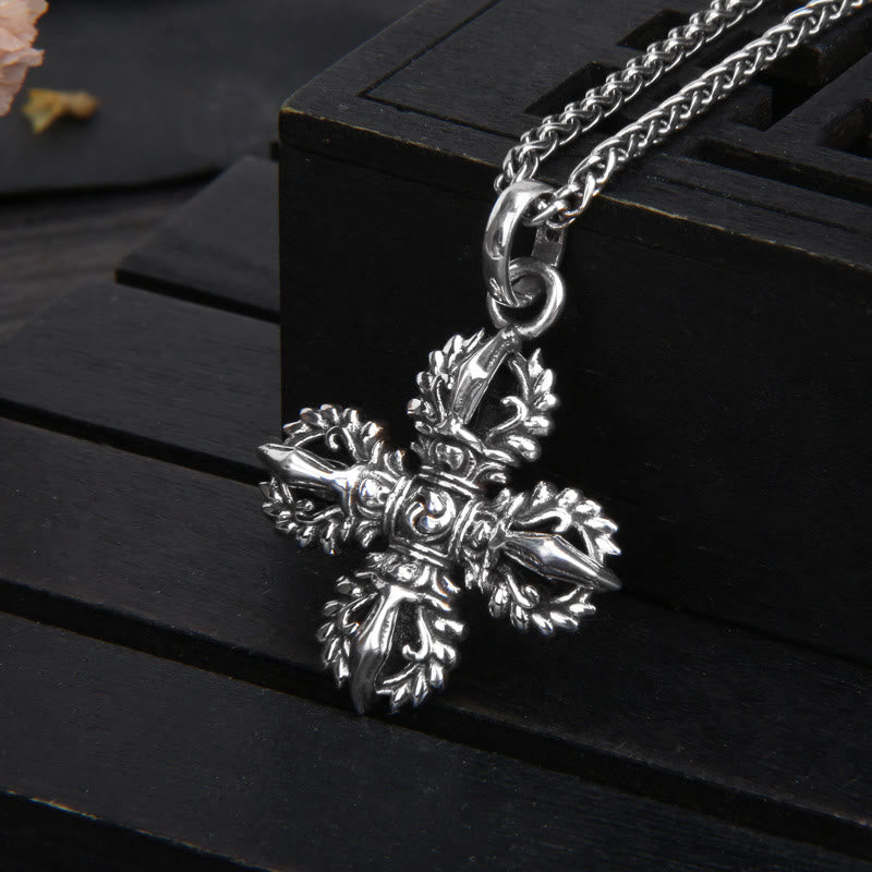 Collana con ciondolo a Buddha Stones in argento sterling 925 con doppio Dorje Vajra e forza spirituale