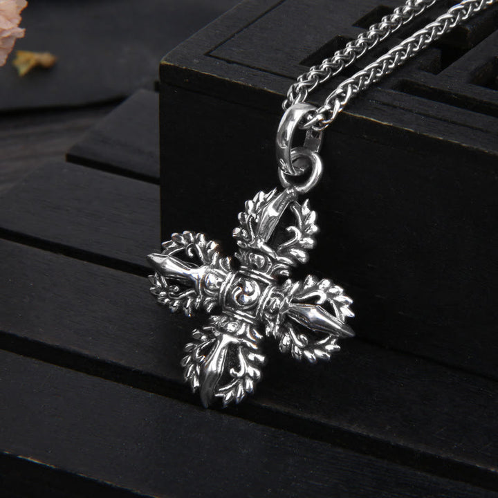 Collana con ciondolo a Buddha Stones in argento sterling 925 con doppio Dorje Vajra e forza spirituale