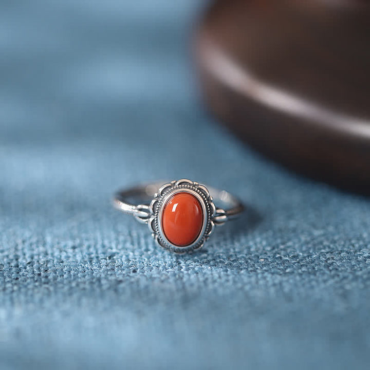 Anello di protezione in argento sterling 925 con agata rossa turchese tibetana