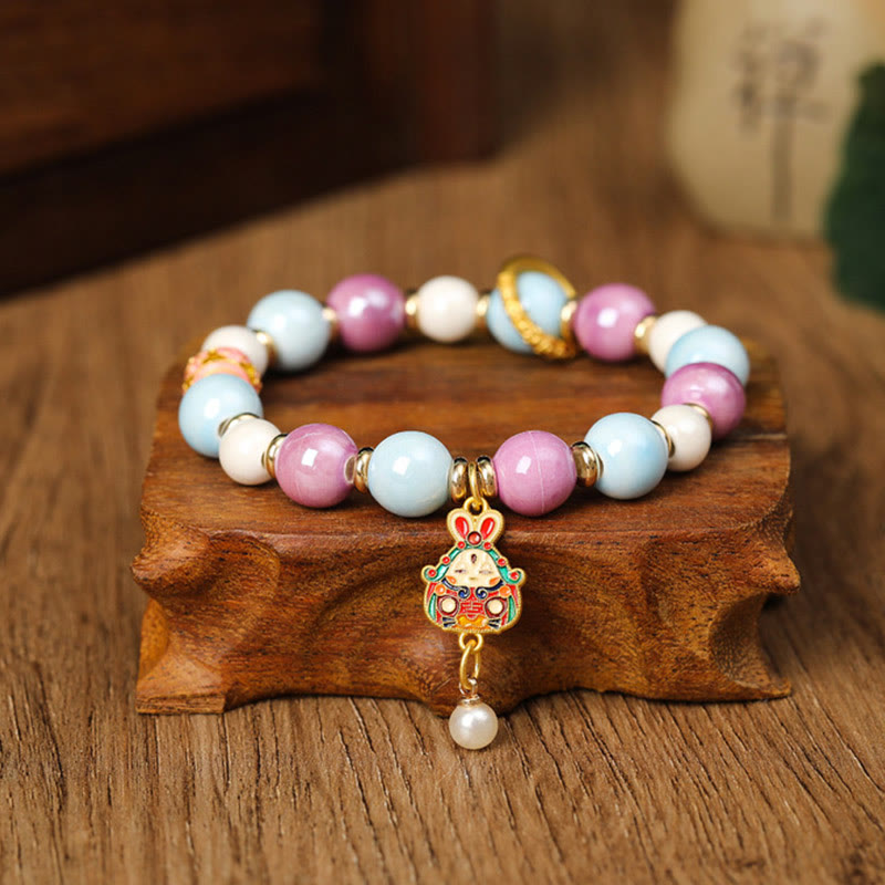 Buddha Stones Tibetano Zakiram Dea della Ricchezza Coniglio Testa di Leone Ciondolo Liuli Vetro Incenso Cenere Perline di Porcellana Braccialetto di Protezione