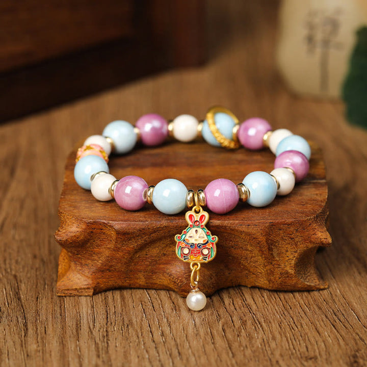 Buddha Stones Tibetano Zakiram Dea della Ricchezza Coniglio Testa di Leone Ciondolo Liuli Vetro Incenso Cenere Perline di Porcellana Braccialetto di Protezione