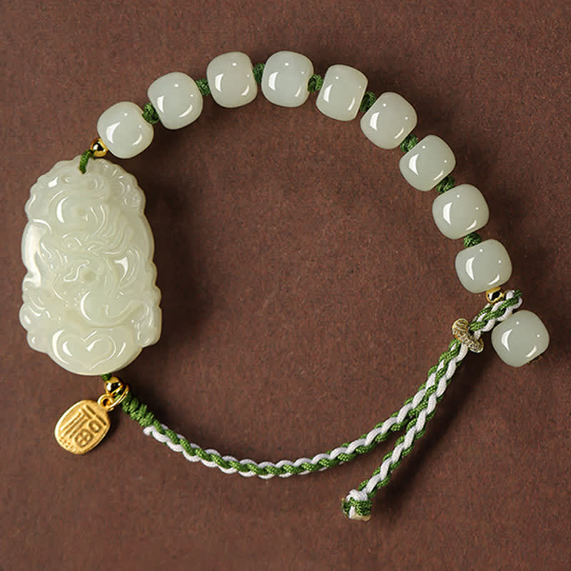 Braccialetto in argento sterling 925 con zodiaco cinese Hetian Jade Happiness Luck String