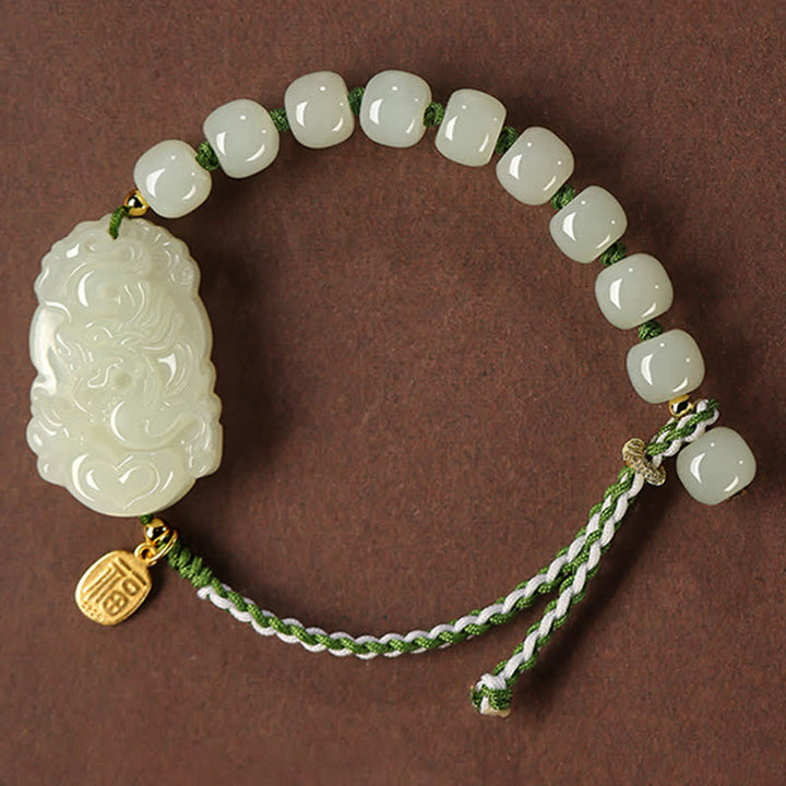 Braccialetto in argento sterling 925 con zodiaco cinese Hetian Jade Happiness Luck String