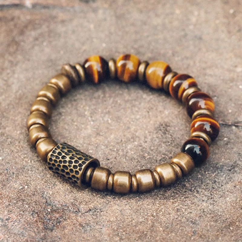 Braccialetto di protezione in rame con pietra occhio di tigre Buddha Stones