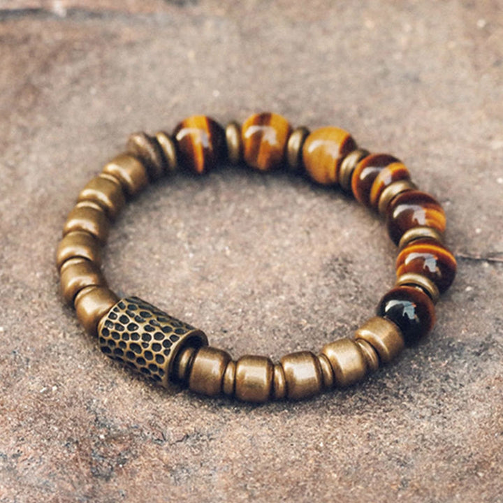 Braccialetto di protezione in rame con pietra occhio di tigre Buddha Stones