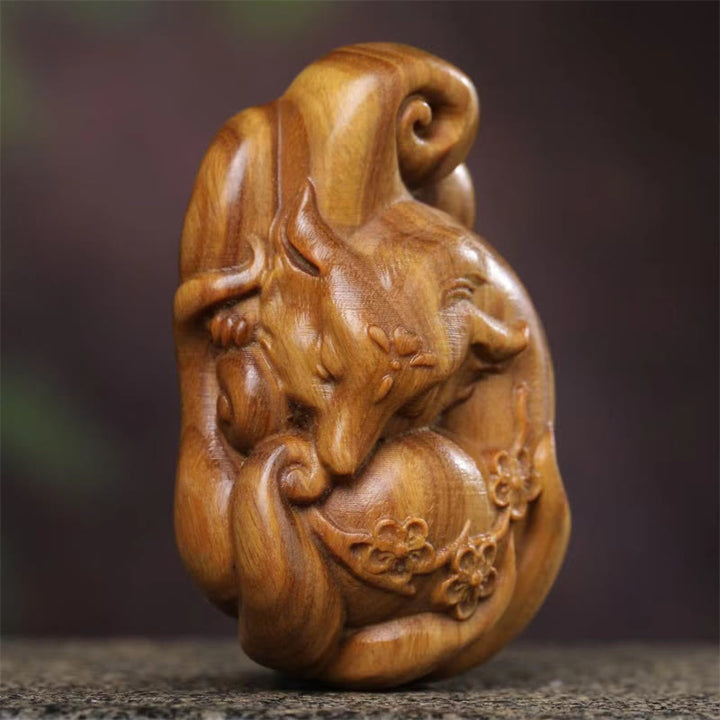 Decorazione da appendere all'auto, in legno di sandalo verde, Buddha Stones, mini volpe a nove code, decorazione per la pace.
