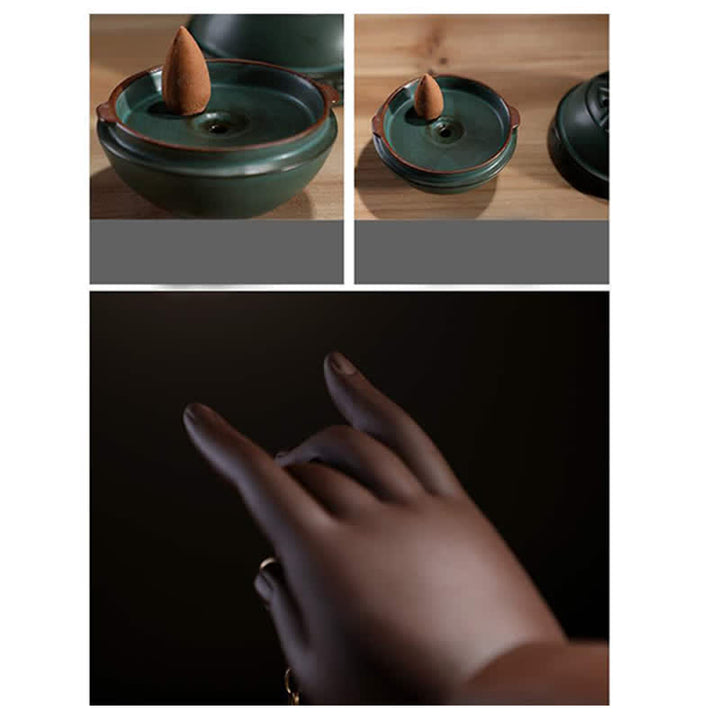 Decorazione bruciatore di incenso in ceramica con benedizione del loto tibetano