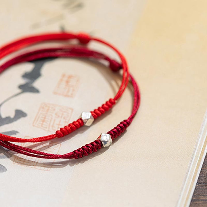 Braccialetto intrecciato con cordino rosso in argento sterling 925 Buddha Stones Luck Bead Protection