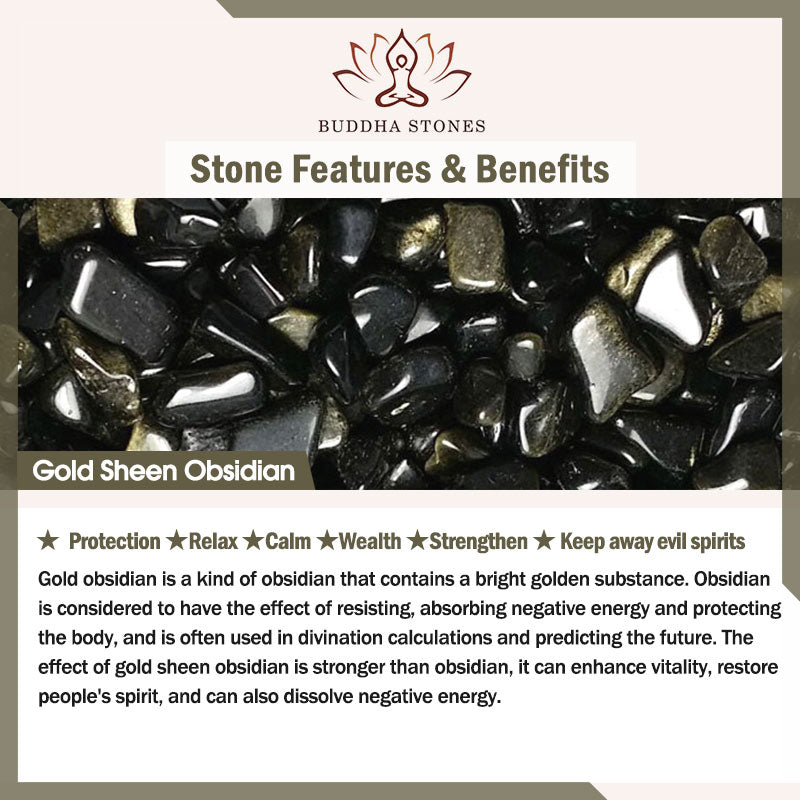 Braccialetto della ricchezza PiXiu Om Mani Padme Hum in ossidiana naturale lucidata in oro Buddha Stones