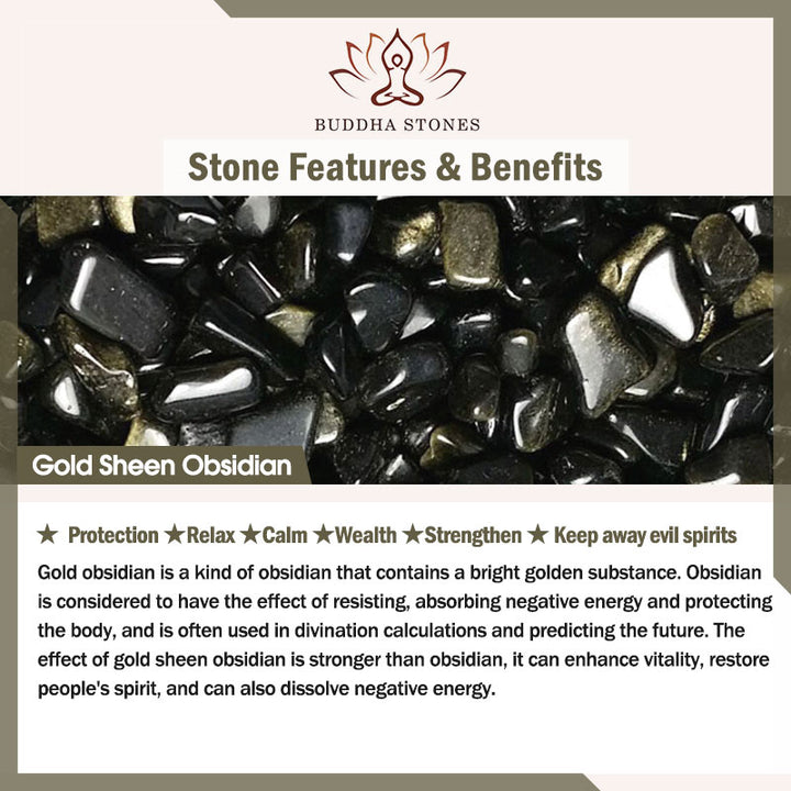 Braccialetto della ricchezza PiXiu Om Mani Padme Hum in ossidiana naturale lucidata in oro Buddha Stones