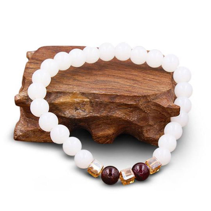 Braccialetto di protezione in giada bianca naturale Buddha Stones