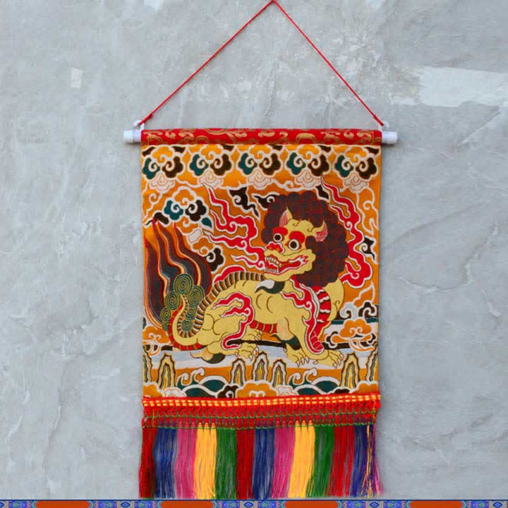 Arte murale con nappa colorata spirituale Kirin Feng Shui