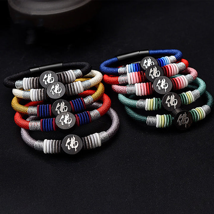 Braccialetto in corda artigianale in ebano con carattere Buddha Stones Buddha