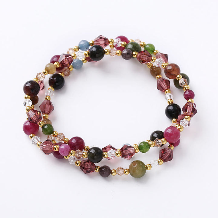 Braccialetto a doppio giro Buddha Stones Tormalina naturale Quarzo fragola Ametista Pace Saggezza