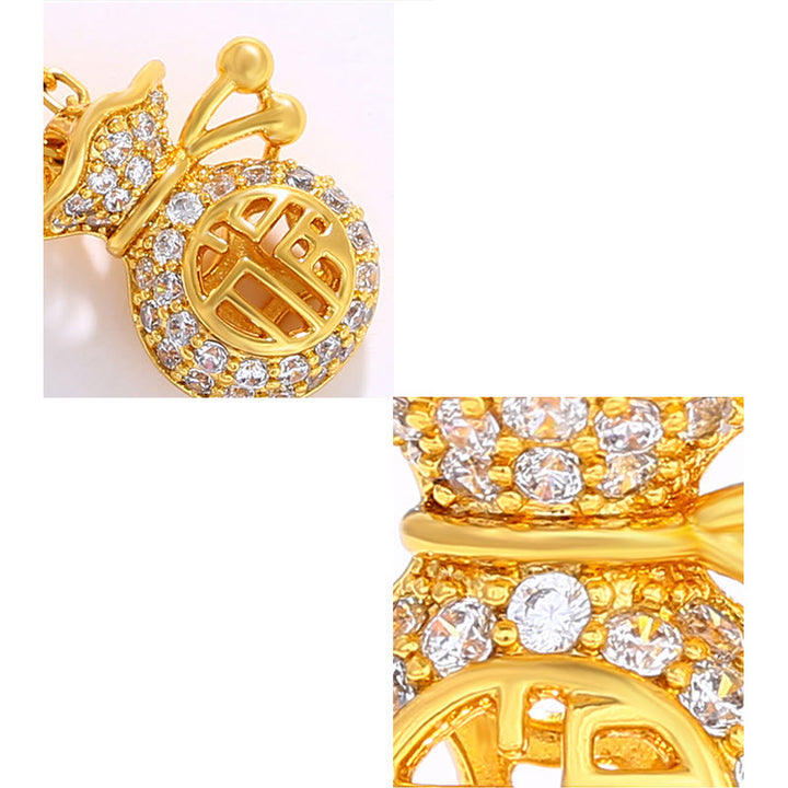 Collana con ciondolo a forma di sacchetto di soldi della fortuna del personaggio Fu placcato in oro 24K