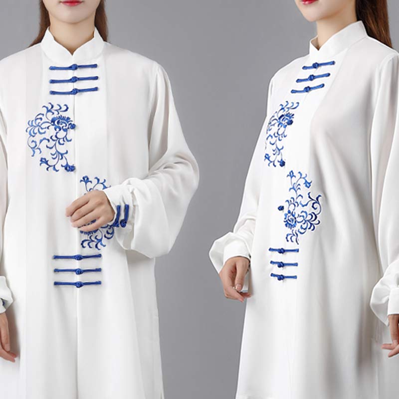 Buddha Stones Fiore Ricamo Meditazione Preghiera Spirituale Zen Tai Chi Qigong Pratica Set di Abbigliamento Unisex