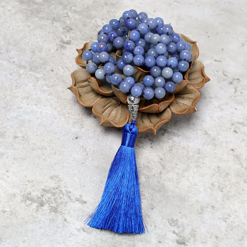 Buddha Stones Collana con 108 perle di avventurina blu, perline di preghiera e meditazione yoga - image 4