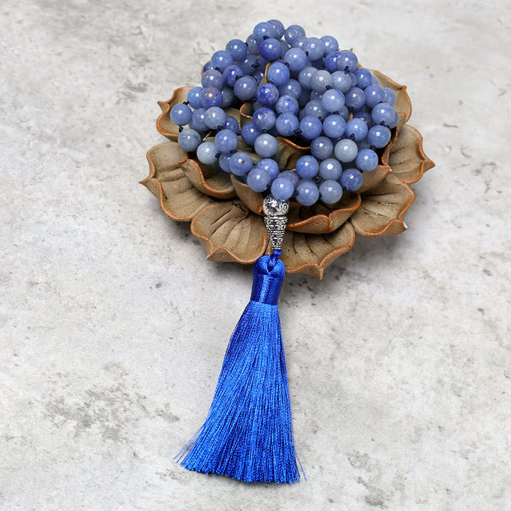 Buddha Stones Collana con 108 perle di avventurina blu, perline di preghiera e meditazione yoga - image 4