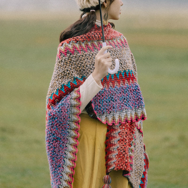 Scialle tibetano lavorato a maglia con Buddha Stones, mantello caldo, sciarpa tibetana con nappe
