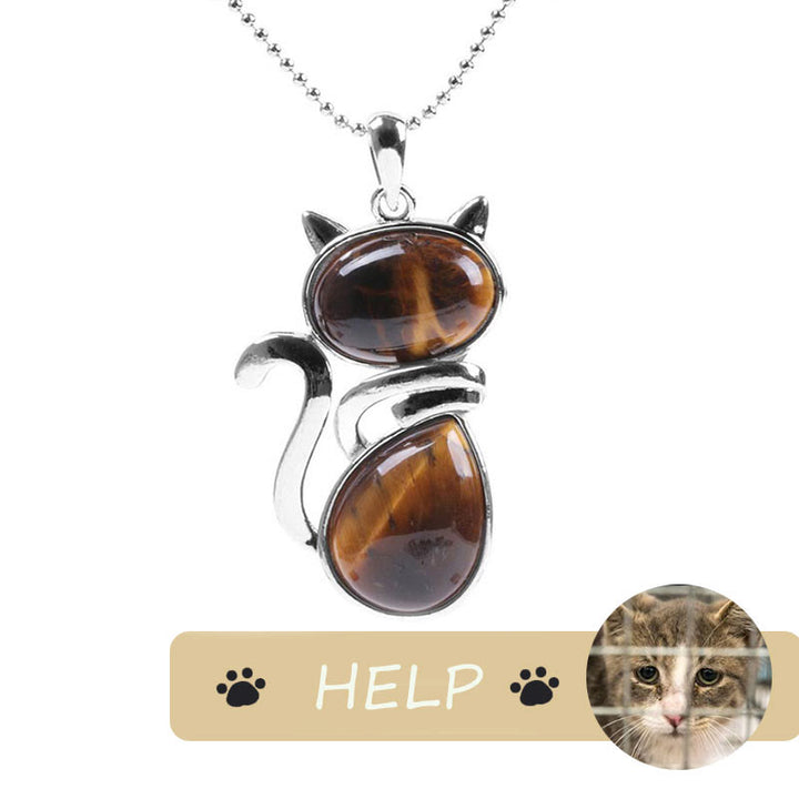 "Save A Cat" Collana con ciondolo amante dei gatti con motivo a gatto carino e protezione in cristallo naturale