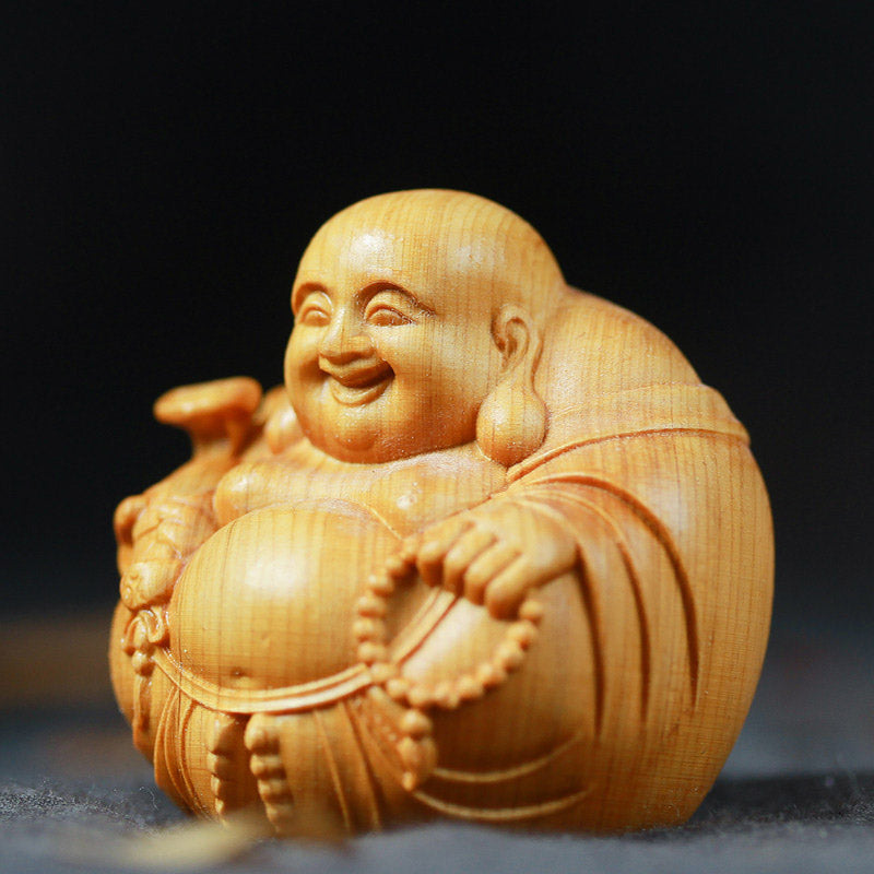 Buddha Stones Buddha che ride Bosso Compassione Decorazione per la casa e l'auto