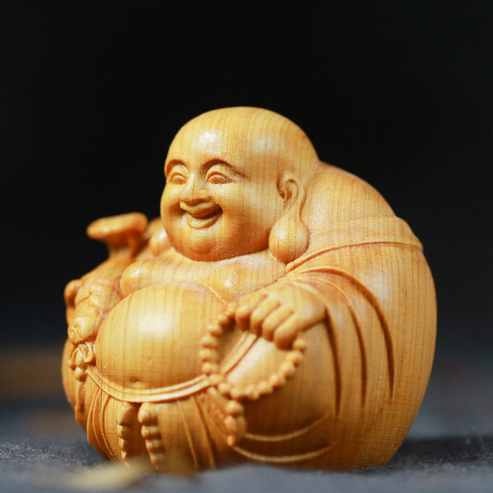 Buddha Stones Buddha che ride Bosso Compassione Decorazione per la casa e l'auto