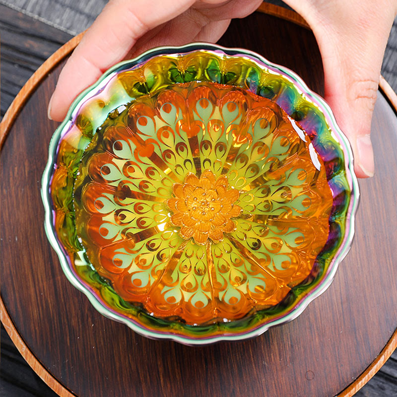 Buddha Stones Pavone vivido Loto intarsiato Design colorato Tazza da tè in ceramica cinese Jianzhan Tazza da tè Kung Fu