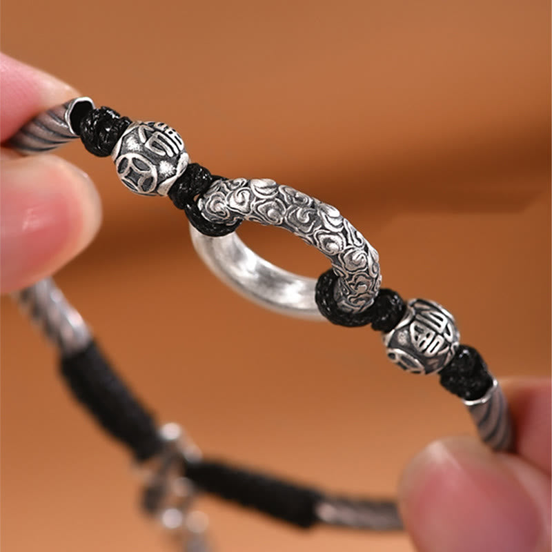 Braccialetto Buddha Stones 999 Sterling Silver Fu Character Peace Buckle Copper Coin Nuvole di Buon Auspicio Fortuna