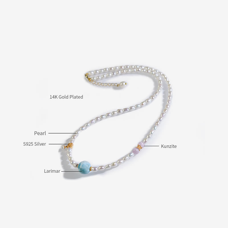 Collana con ciondolo in argento sterling 925 con perle naturali e larimar, motivo: Buddha Stones