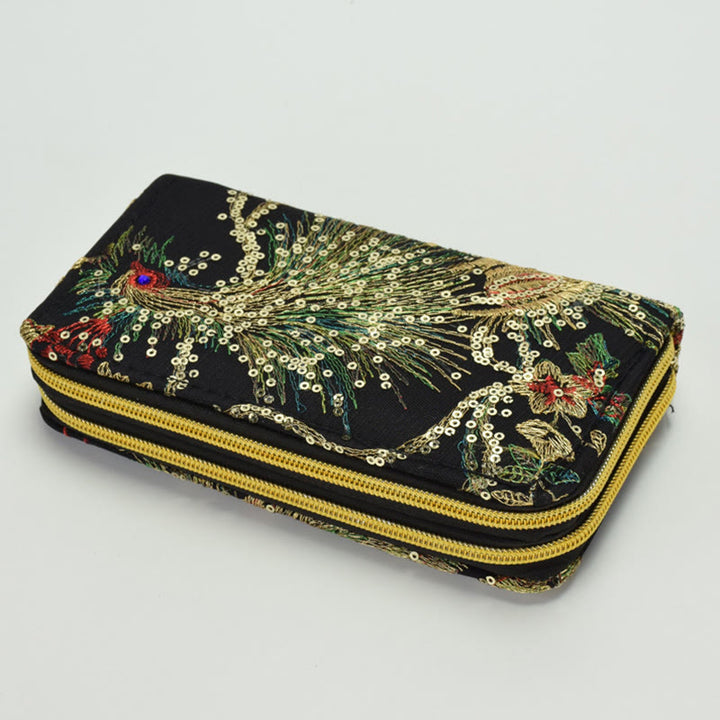 Portafoglio porta contanti con ricamo bifacciale Buddha Stones Peacock Shopping Purse