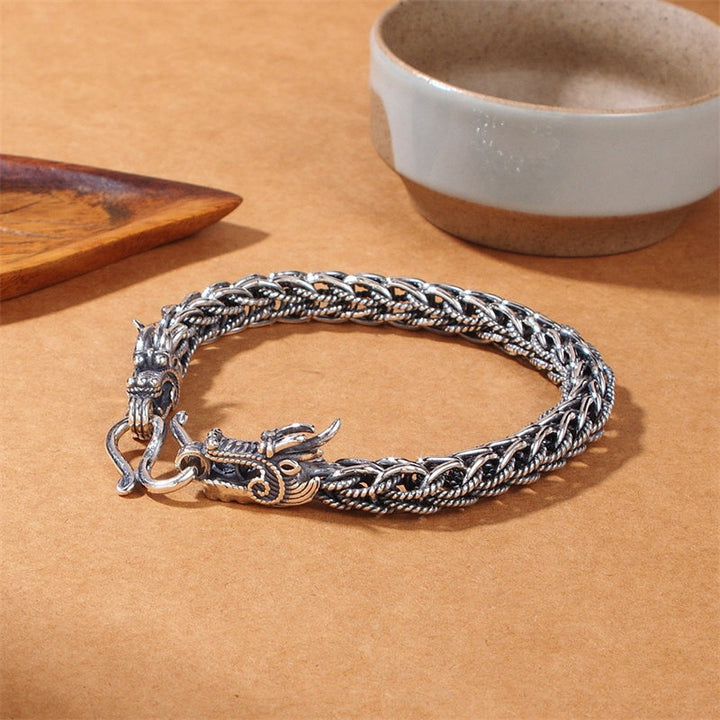 Buddha Stones Braccialetto in argento sterling 925 con drago, forza e successo