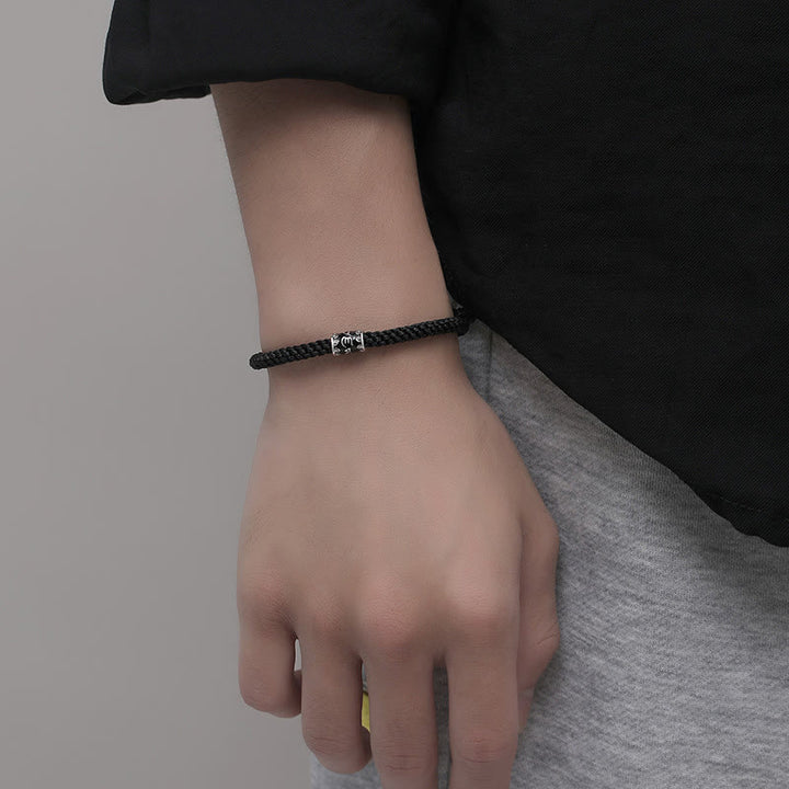 Bracciale intrecciato Buddha Stones in argento sterling 925 Om Mani Padme Hum Peace