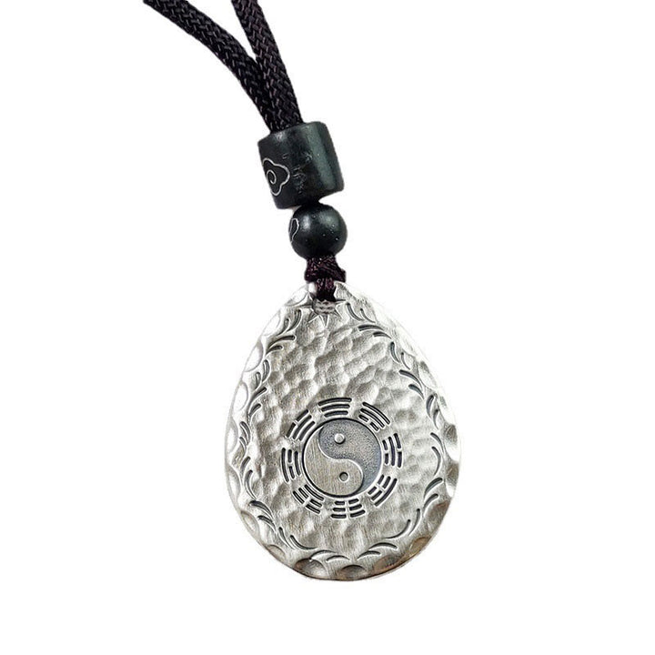 Buddha Stones Vintage 999 Sterling Silver Yin Yang Bagua Water Drop Design Balance Harmony Collana Pendente - image 13
