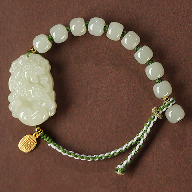 Braccialetto in argento sterling 925 con zodiaco cinese Hetian Jade Happiness Luck String