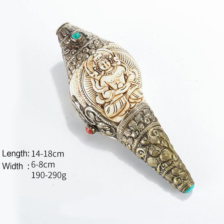 Decorazione positiva della ricchezza della conchiglia del Buddha Shankha incisa a mano tibetana