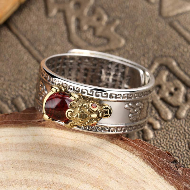 Anello di ricchezza PiXiu in agata rossa Buddha Stones