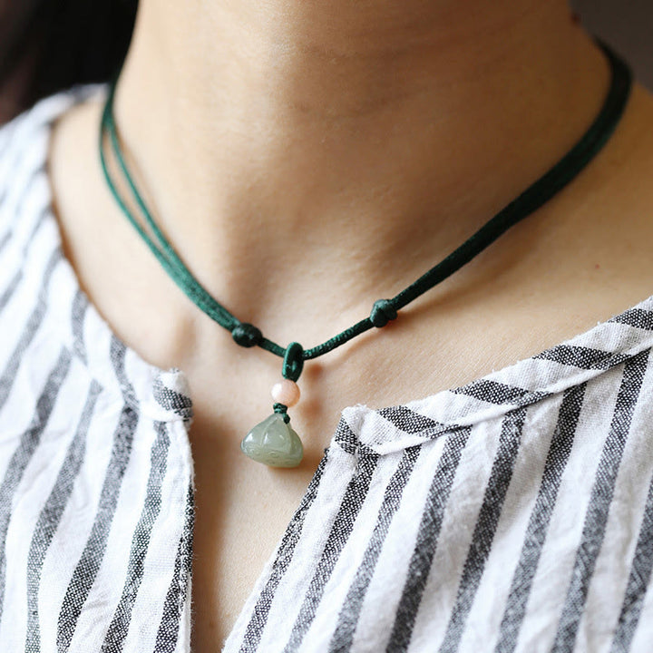 Collana con ciondolo in corda con fibbia della pace in giada rotonda naturale Buddha Stones Lotus Abundance - Verde - Loto - image 7