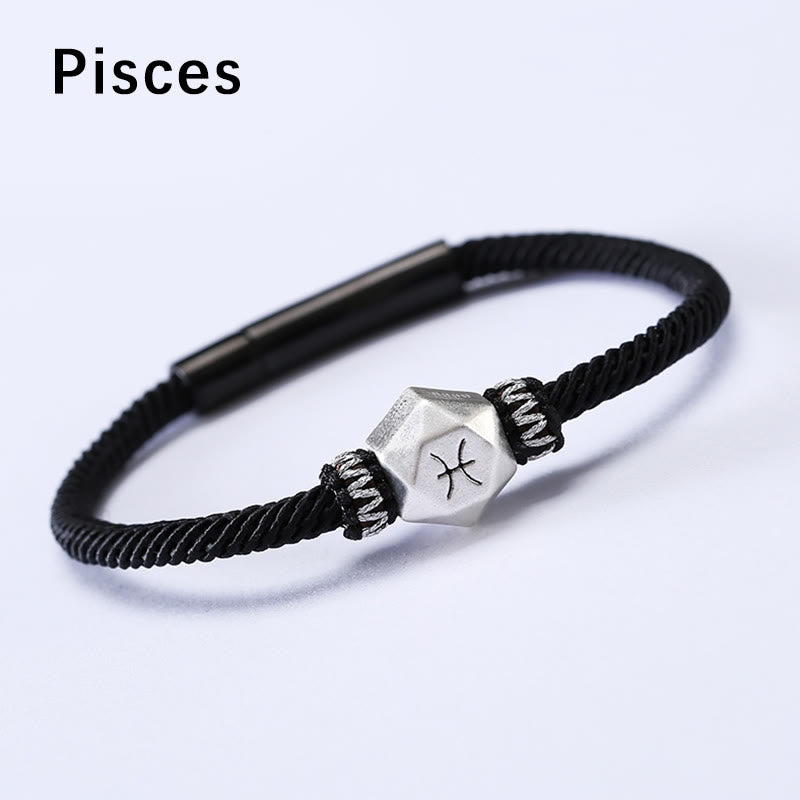 Braccialetto di corda fatto a mano con protezione delle 12 costellazioni dello zodiaco in argento sterling 999 Buddha Stones