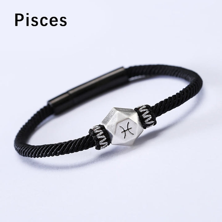 Braccialetto di corda fatto a mano con protezione delle 12 costellazioni dello zodiaco in argento sterling 999 Buddha Stones