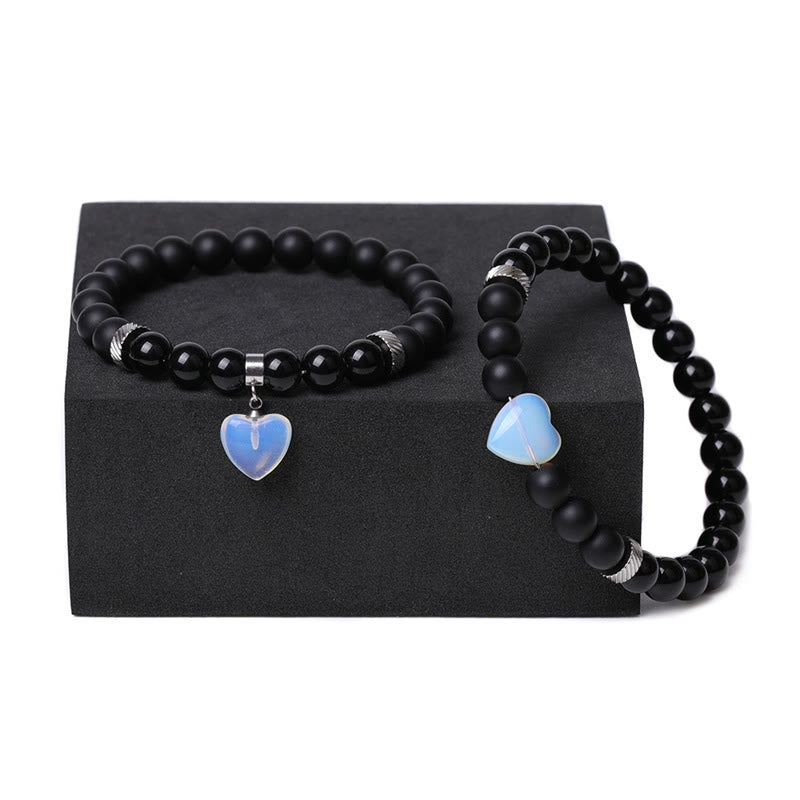 Buddha Stones 2 pezzi onice nero pietra di cristallo amore cuore protezione supporto coppia braccialetto