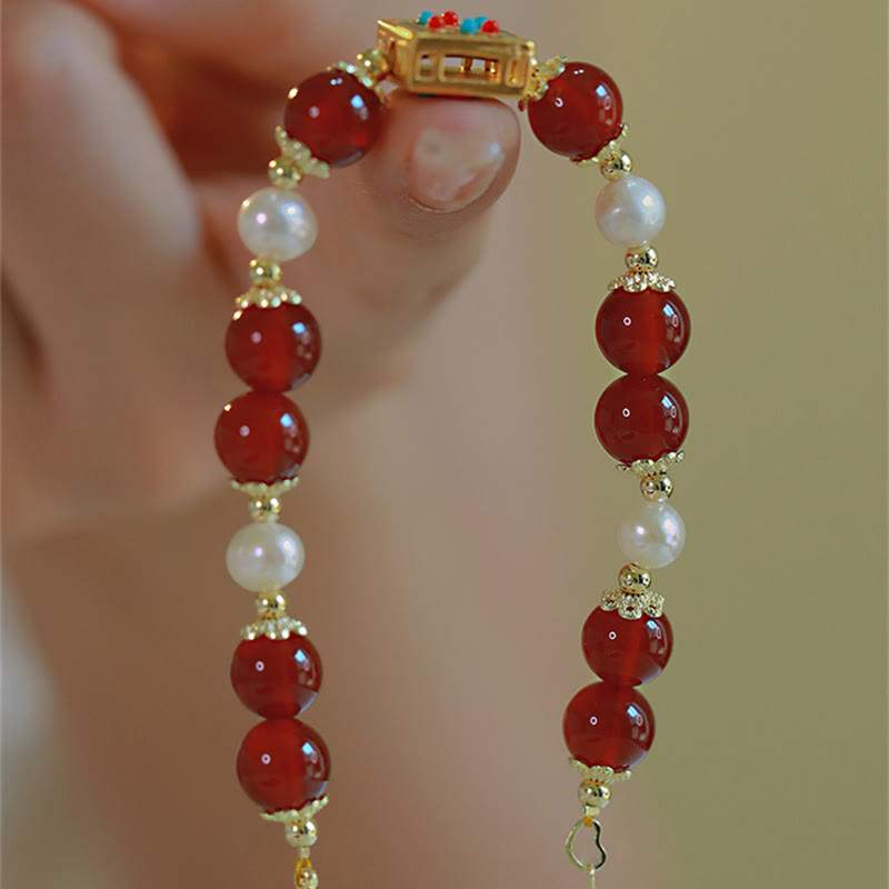 Bracciale Buddha Stones Agata Rossa Perla Fiducia Autoaccettazione