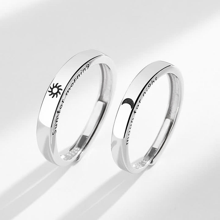 Anello regolabile per coppia con protezione sole e luna in argento sterling 925 Buddha Stones