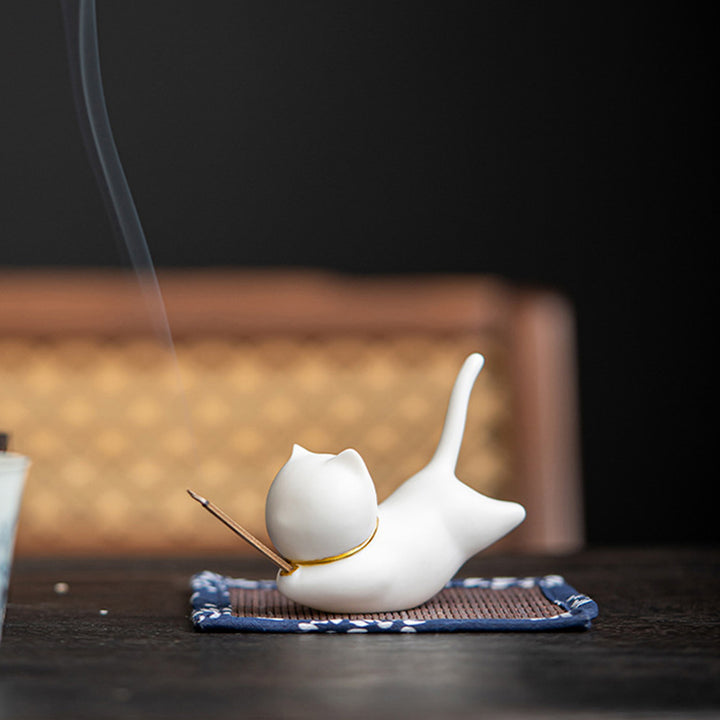 Decorazione per bruciatore di incenso in ceramica con gatto e panda, per benedizione