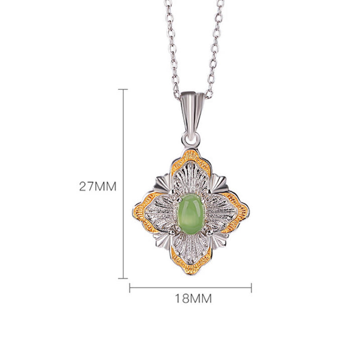 Collana con ciondolo a forma di rombo in giada ciano Hetian, design a Buddha Stones , in argento sterling 925 placcato oro, con guarigione della fortuna