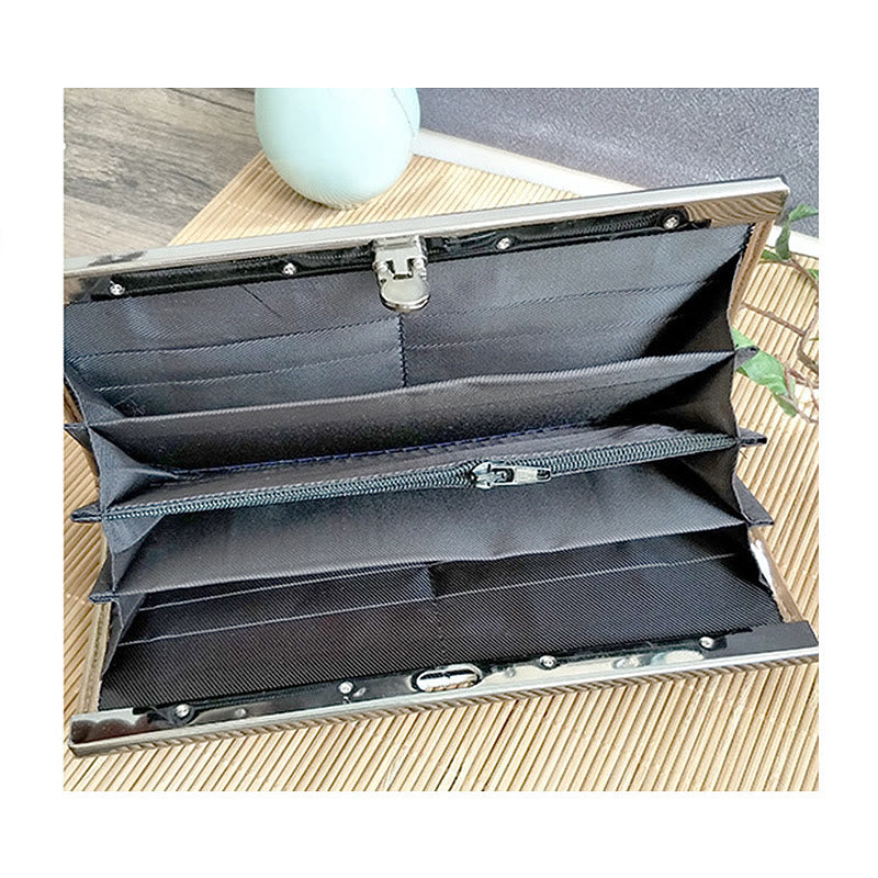 Portafoglio portasoldi grande capacità con ricamo a doppia faccia, Buddha Stones, fiori di prugna, fiori di pesco, bambù, borsa per la spesa - image 11