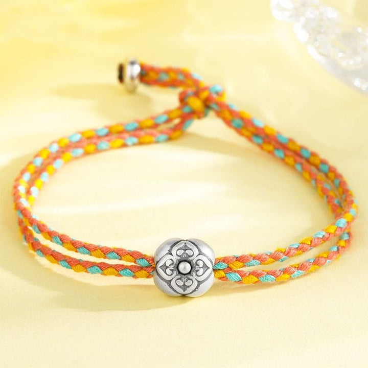 Bracciale intrecciato multicolore Buddha Stones in argento sterling 999 Persimmon Luck